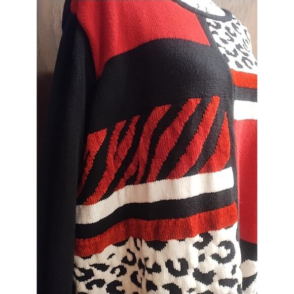 Alfred Dunner 3X Red Black sweater colorblock pullover textured animal print - Picture 3 of 12